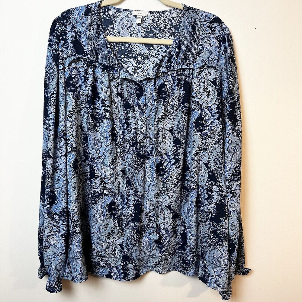 Joie Blue Parisian Paisley Long Sleeve Quarter Button Blouse Top Sz XL - Picture 2 of 12